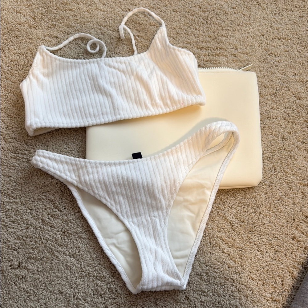Triangl Swimwear White Ribbed Bandeau Set
